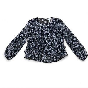 LOFT Black and White Floral Blouse